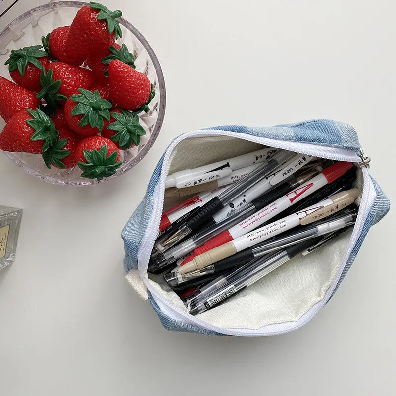 Korean Fashion Plaid Travel Makeup Kits Cosmetic Storage Bag Women Handbags Wallet Organizer Cute School Pencil Cases Pouch Bags - Ice Cream Cake