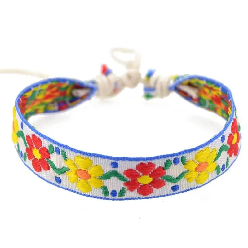 Boho Strawberry Flower Embroidered Bracelet Handmade Braided Bracelet Friendship Wrap Bracelets Thread Woven Wristbands - Ice Cream Cake