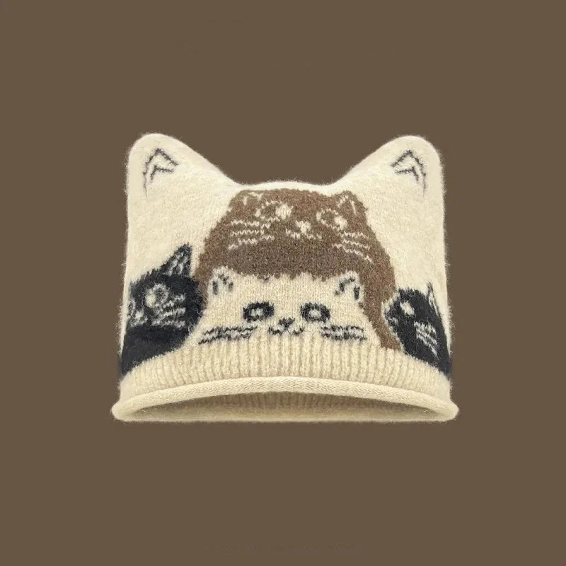 Cat Ear Kitty Cat Knit Beanie Hat