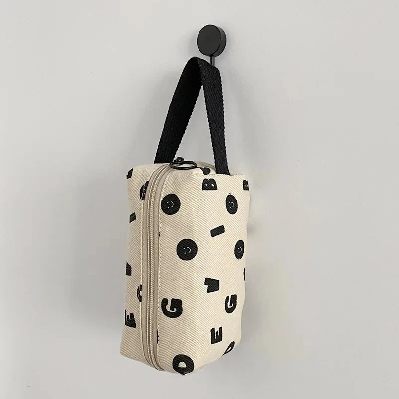 Letters Print Women Canvas Cosmetic Bags Cotton Cloth Make Up Bag Pouch Little Handbag Clutch Travel Organizer Case For Girls - Ice Cream Cake