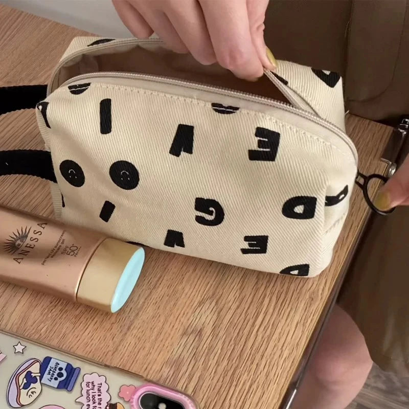 Letters Print Women Canvas Cosmetic Bags Cotton Cloth Make Up Bag Pouch Little Handbag Clutch Travel Organizer Case For Girls - Ice Cream Cake