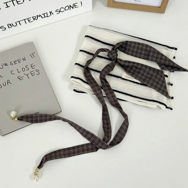 Faux Pearl Detail Skinny Scarf