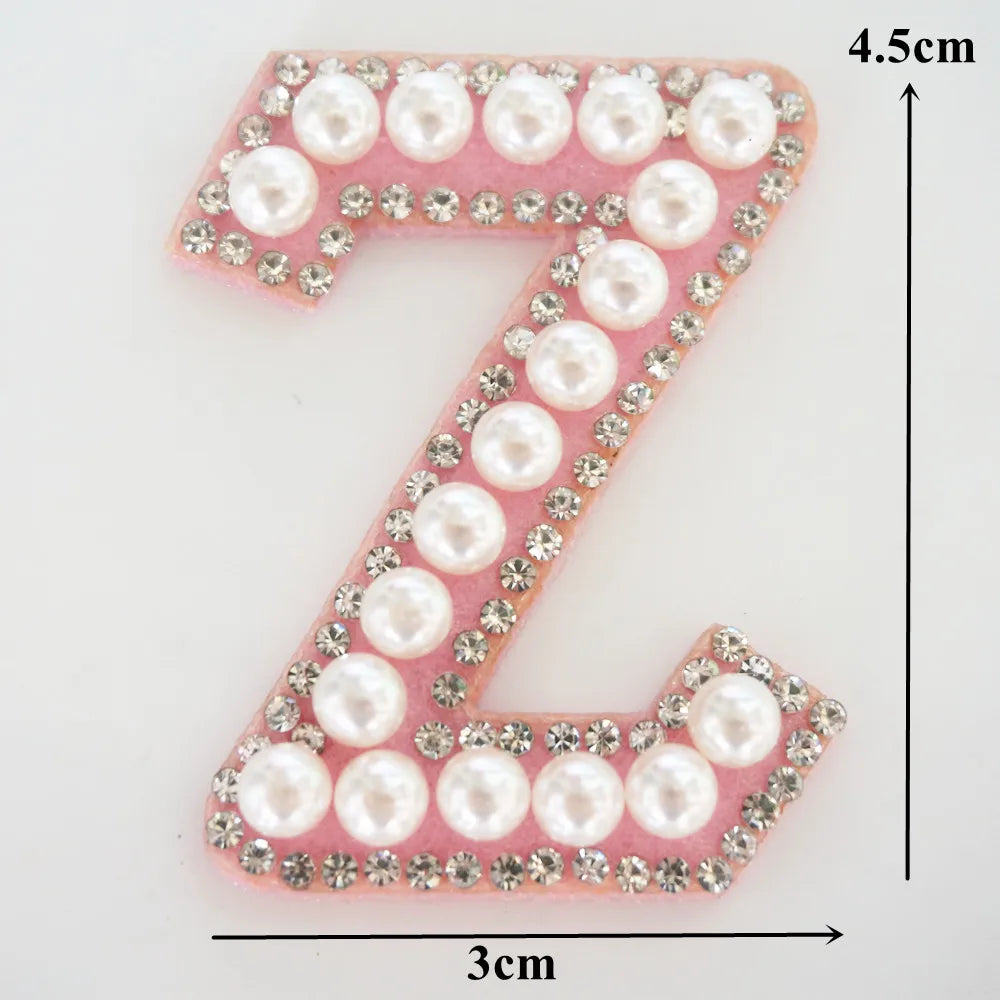 Pink A-Z Rhinestone Pearl Iron-On Patches - Ice Cream Cake