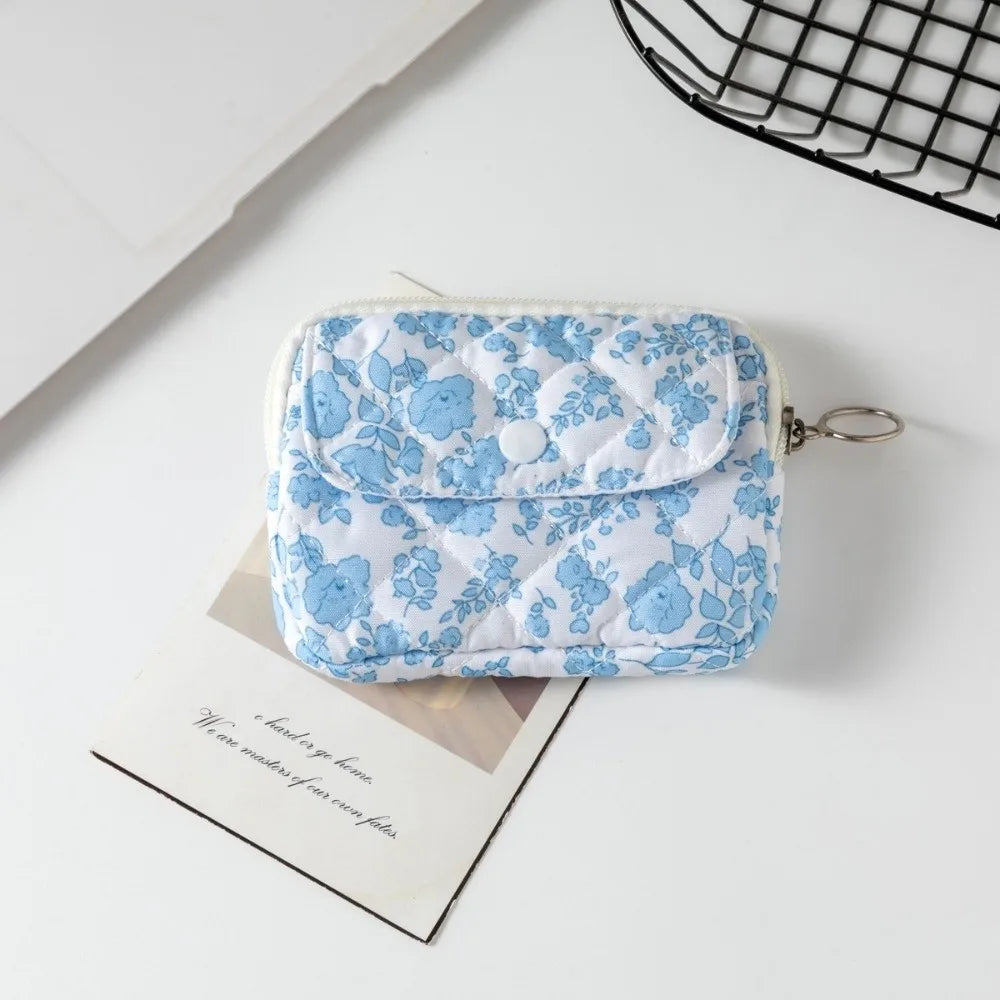 Quilted Pattern Zipper Pouch Keychain