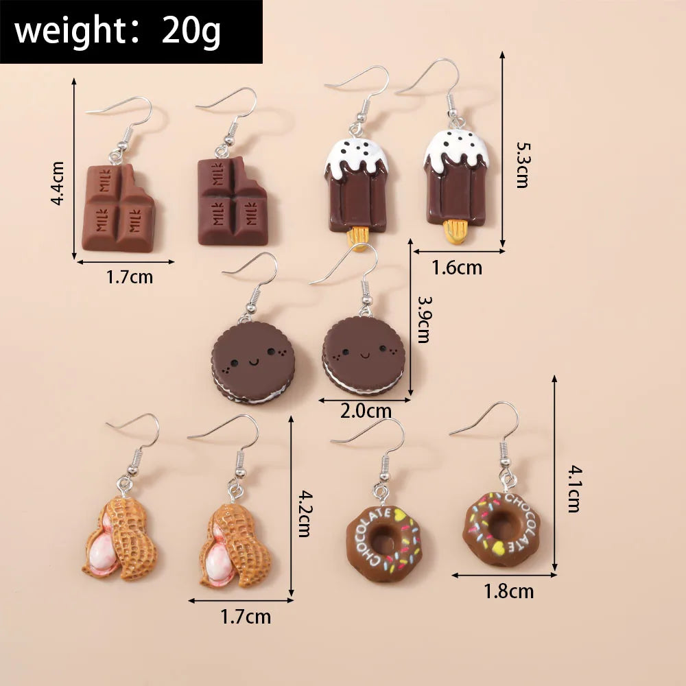 5 Pairs Cartoon Ice Cream Cookie Chocolate Donut Earrings for Women Girls 3D Food Dangle Earrings Kids Jewelry Gifts - Ice Cream Cake