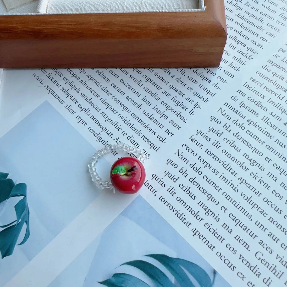 Beaded Fruit Charm Rings