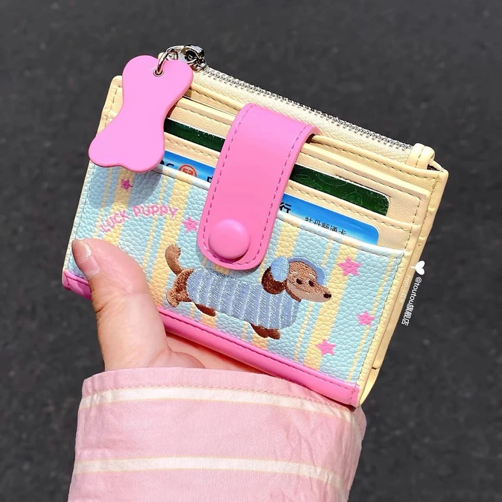Stylish Sausage Dog Embroidery Pass Case Wallet