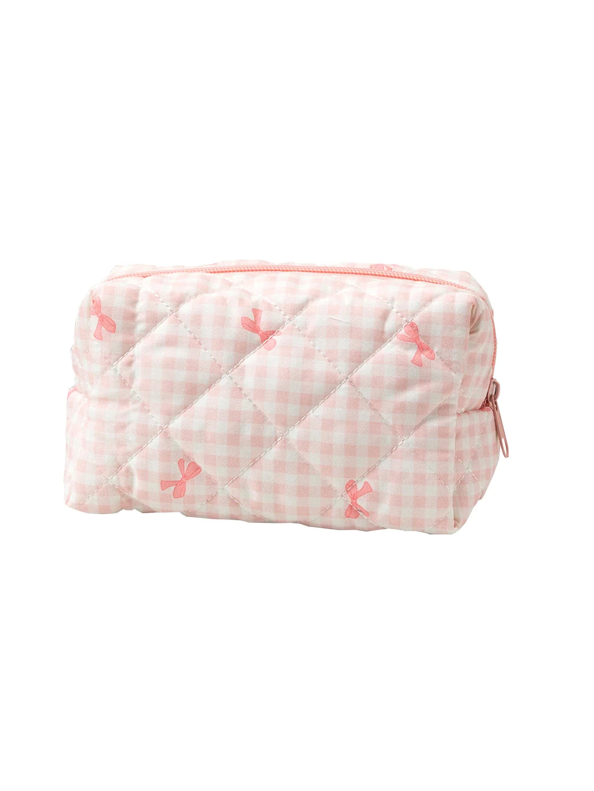 Quilted Gingham Bow Zipper Pouch