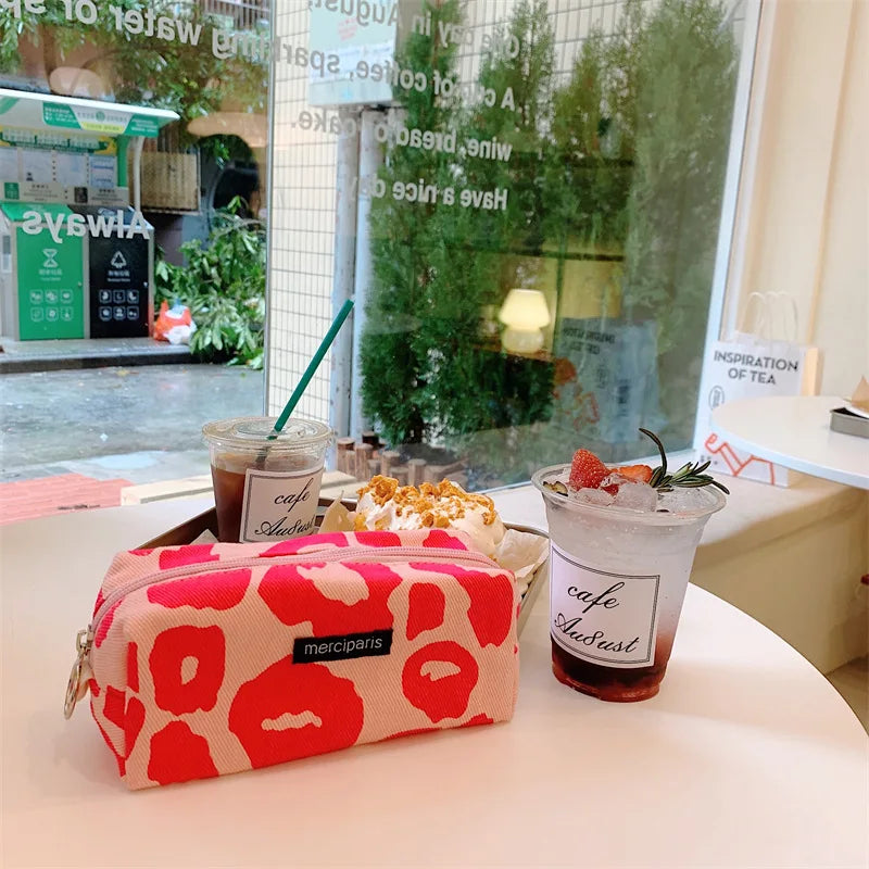 Korean Fashion Plaid Travel Makeup Kits Cosmetic Storage Bag Women Handbags Wallet Organizer Cute School Pencil Cases Pouch Bags - Ice Cream Cake