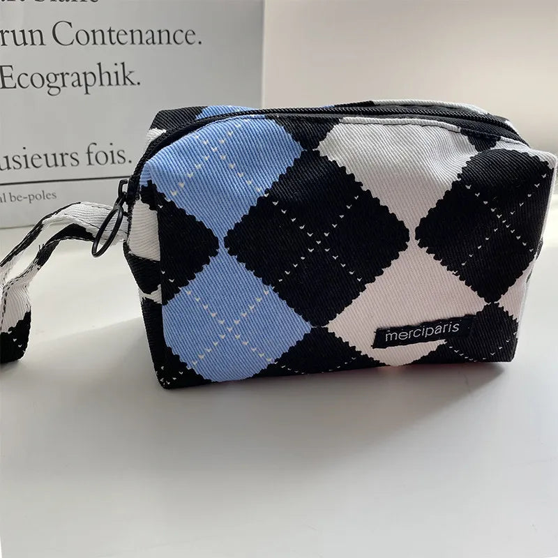 Korean Fashion Plaid Travel Makeup Kits Cosmetic Storage Bag Women Handbags Wallet Organizer Cute School Pencil Cases Pouch Bags - Ice Cream Cake