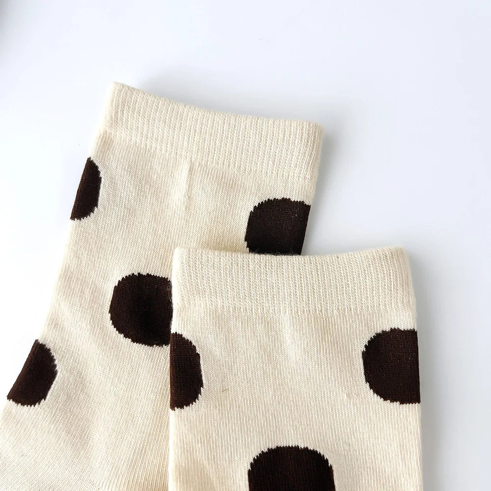 5 Pairs Comfort Rainbow Polka Dot Socks Casual Japanese Dot Sweat Retro Modern Women Mid tube Sweet Style Skin Friendly Sweat - Ice Cream Cake