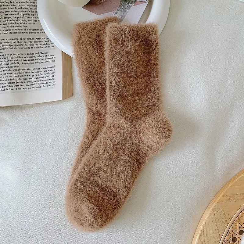 Female Mink Fur Snow-ground Knee Socks, Winter and Autumn Thickened and Warmened Padded Socks, Floor Sleeping Socks - Ice Cream Cake