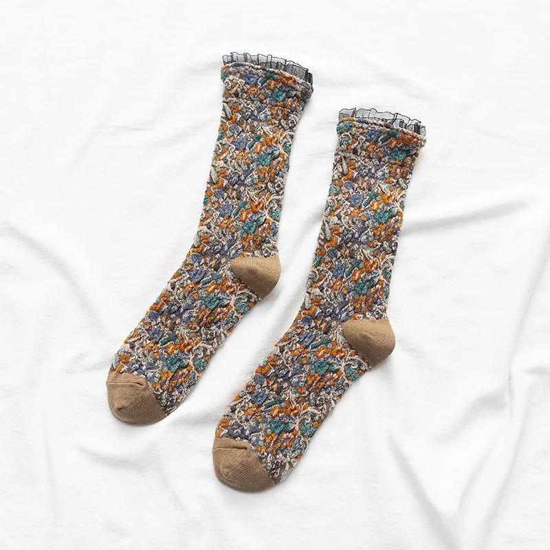 Floral Textured Crew Socks