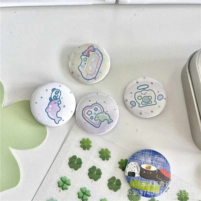 14Pcs Kawaii Japanese Retro Cartoon Badge 25mm Cute Mini Button Pin Badges for Backpack Makeup Pouch Pencil Case DIY Decoration - Ice Cream Cake