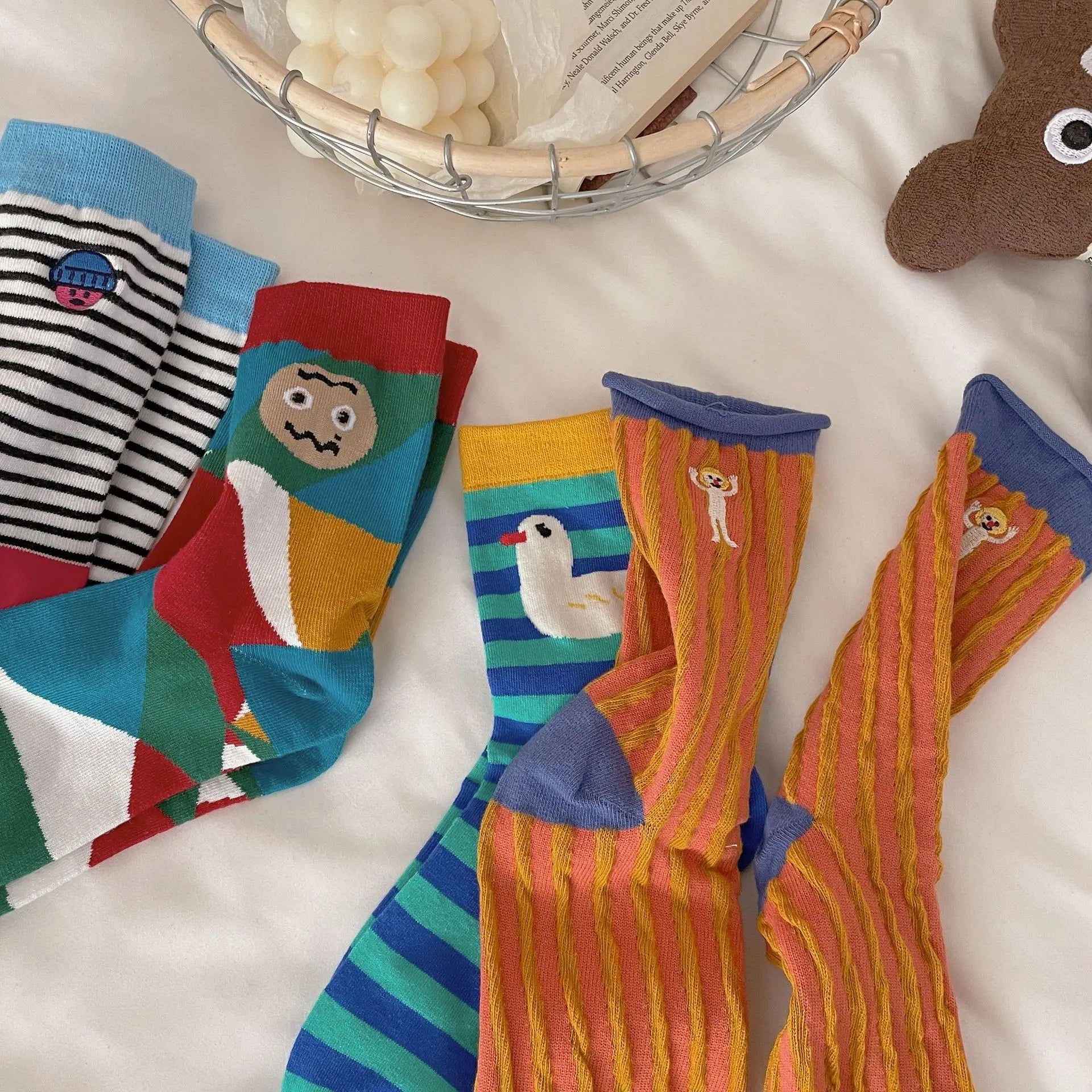 Happy Stripe Character Crew Socks - Ice Cream Cake