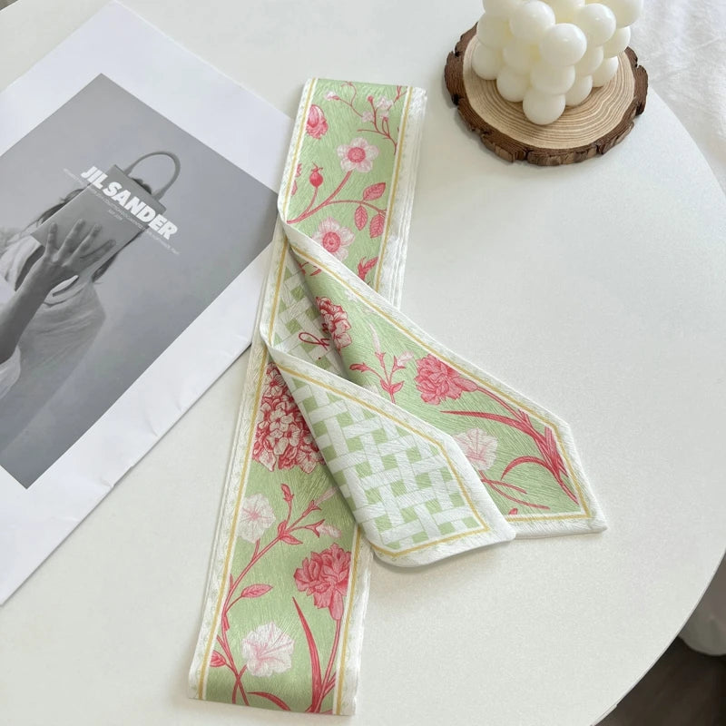 New Long Bag Scarf Women Hair Band Lady Accessories Print Skinny Scarves Headband Satin Ribbon Neck Tie Decorative Bag Scarves - Ice Cream Cake