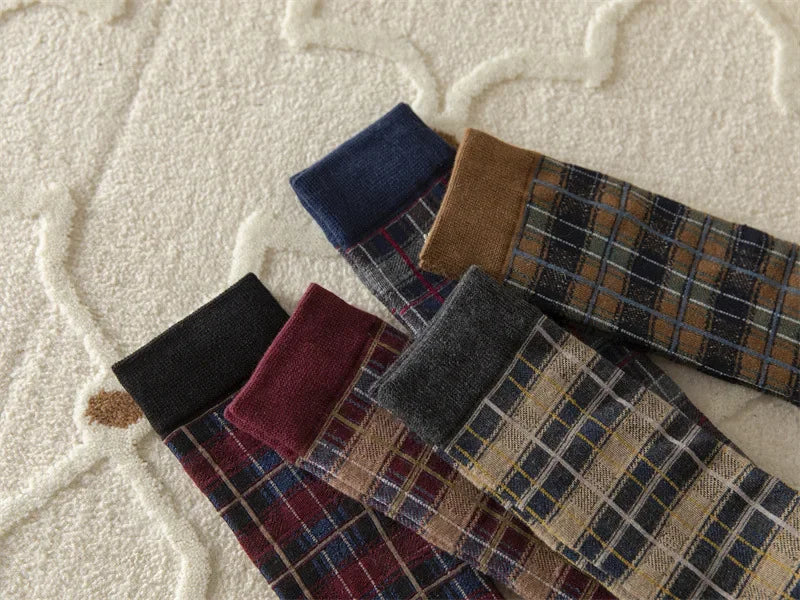 Plaid Long Socks Stocking Women Stockings Harajuku Retro Vintage JK School Girls Cotton Knee Socks Women Stockings College Style - Ice Cream Cake