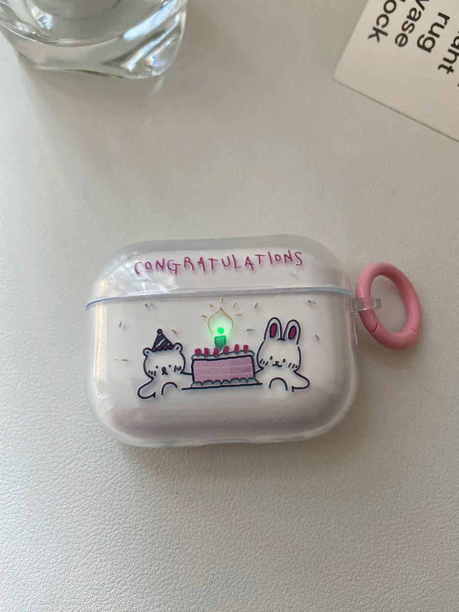 Bear and Bunny Birthday Party AirPods Charger Case Cover