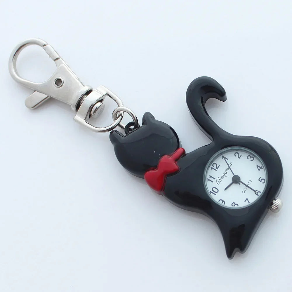 Fancy Bowtie Piano Cat Clip-On Keychain Watch