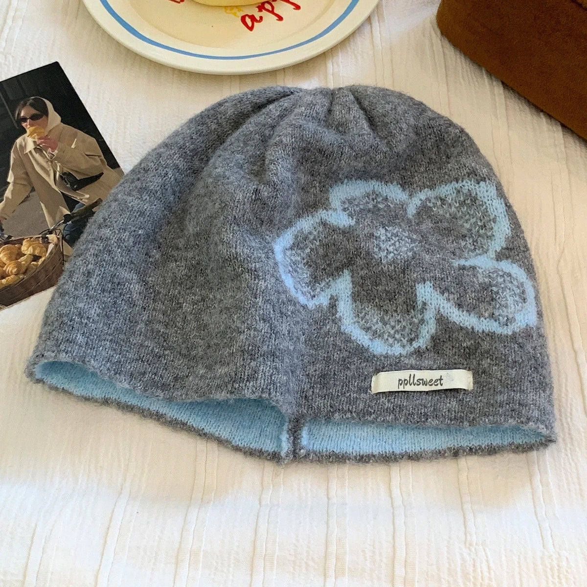 y2K Flower Knit Beanie Hat