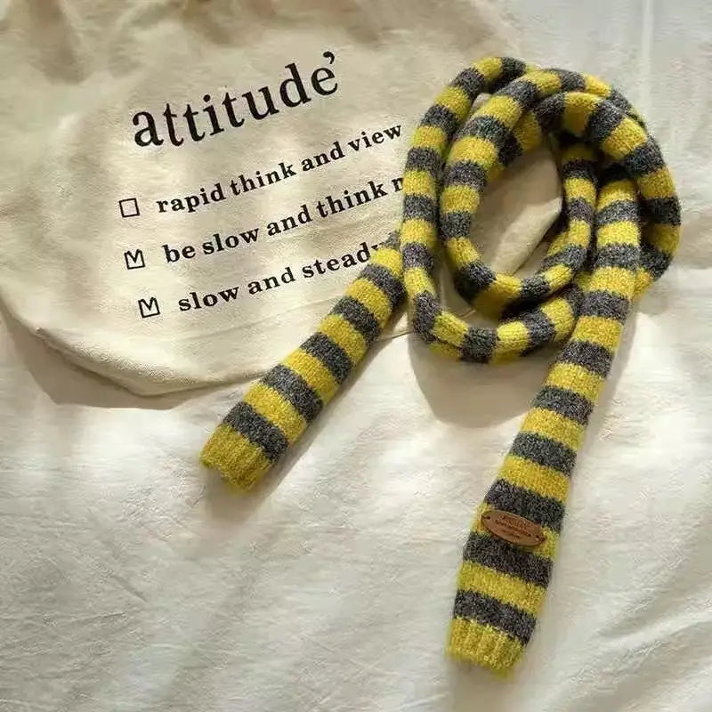 Multicolour Stripey Knit Skinny Scarf