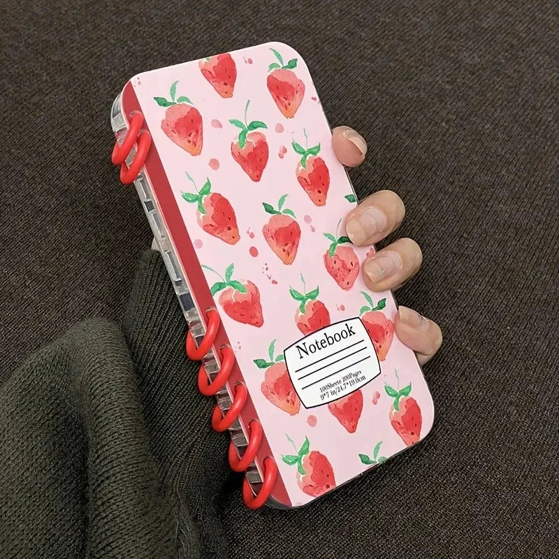 Cute Strawberry Fruit Flip Phone Case For iPhone 17 Air 16 15 14 13 12 11 Pro Max Plus Coil Notebook Shape Shockproof Cover - Ice Cream Cake