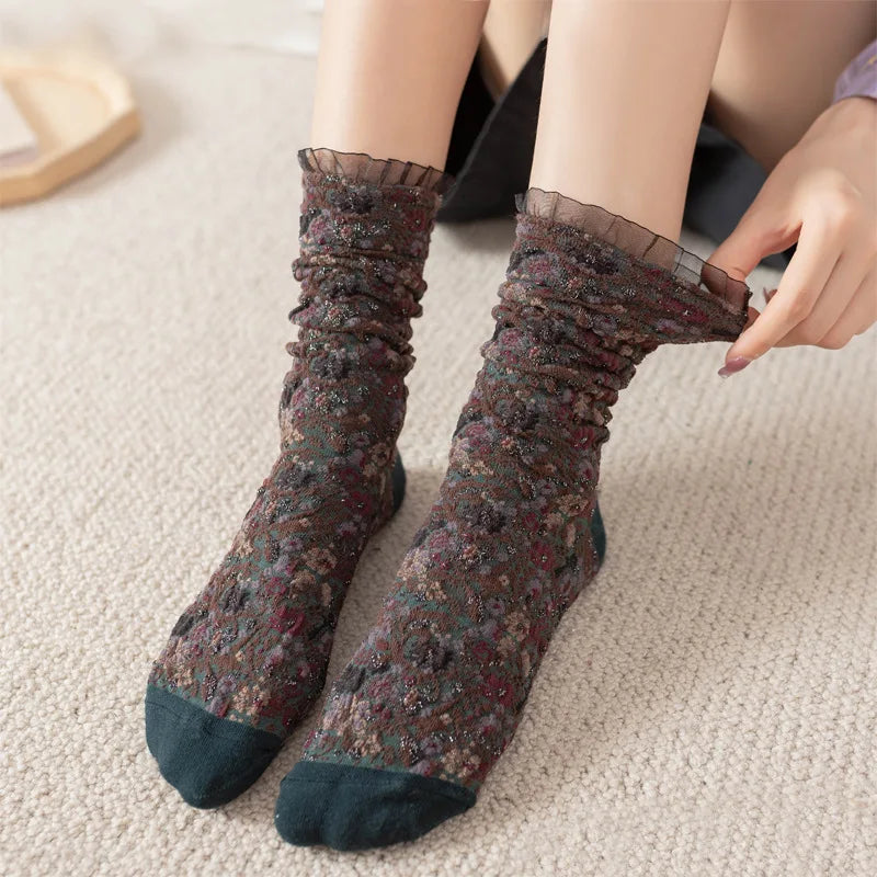 Floral Textured Crew Socks