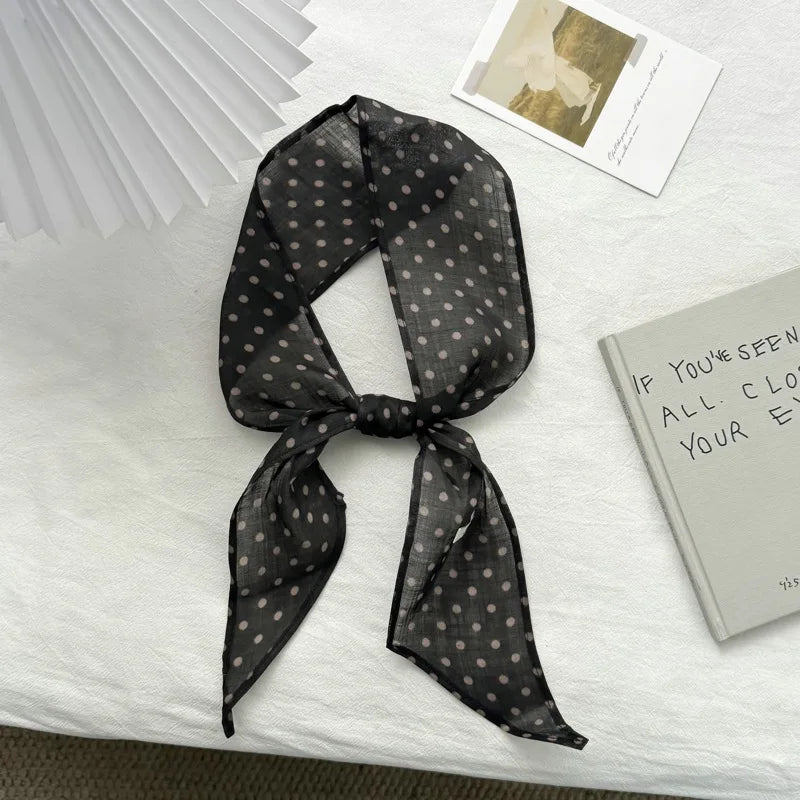 Polka Dot Scarf for Women 2026 New Spring Korean Style Artistic Retro Neck High-Grade Cotton and Linen Accessories Ornament - Ice Cream Cake