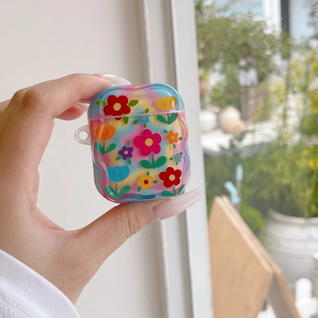 Fashion Dopamine Colorful Flower Print With Beaded Charm Pendant Protect Earphone Cover Case for AirPods 1 or 2 3 4 Pro 2 Pro 3 - Ice Cream Cake