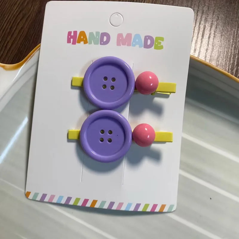 Colourful Button Hair Clip Set