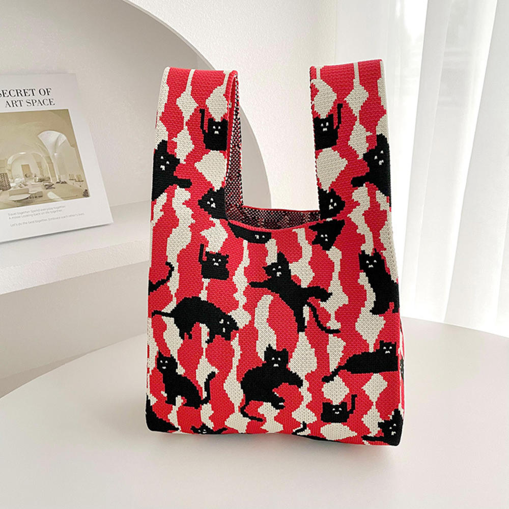 Cat Party Knitted Mini Lunch Tote (4 Colours)