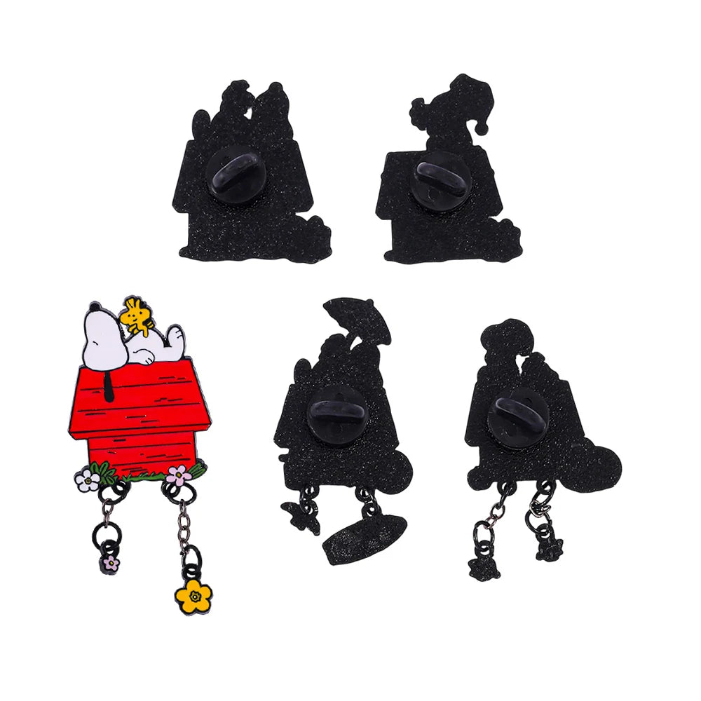Seasonal Snoopy Dog House Enamel Pin with Dangly Charms