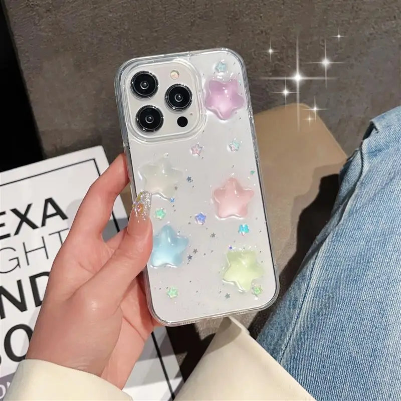 Super Cute Glow in dark Case for iPhone 16 15 14 13 17 Pro Max Cases Shockproof IPhone 17 air Soft Cover 3D Star kawaii Coque - Ice Cream Cake