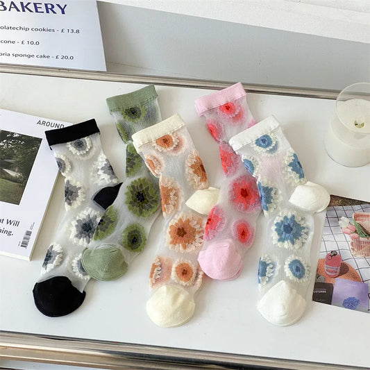 Transparent Flower Crew Socks