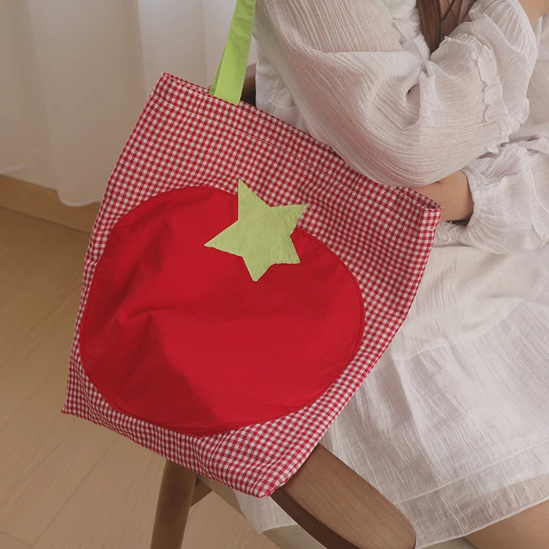 Heisei Pop Patchwork Gingham Tomato Tote - Ice Cream Cake