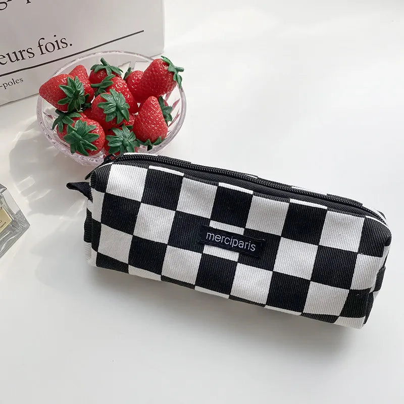 Korean Fashion Plaid Travel Makeup Kits Cosmetic Storage Bag Women Handbags Wallet Organizer Cute School Pencil Cases Pouch Bags - Ice Cream Cake