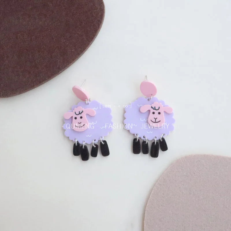 Acrylic Exaggerated Cartoon Animal Sheep Drop Earrings For Women New Trend Girls Ear Jewelry Gifts - Ice Cream Cake