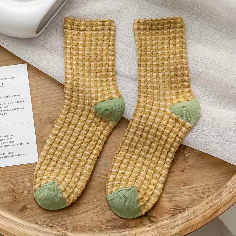 Waffle Pattern Crew Socks