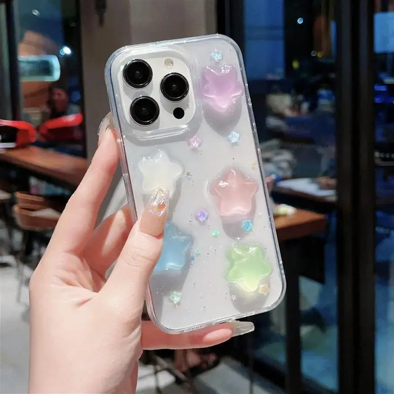 Super Cute Glow in dark Case for iPhone 16 15 14 13 17 Pro Max Cases Shockproof IPhone 17 air Soft Cover 3D Star kawaii Coque - Ice Cream Cake