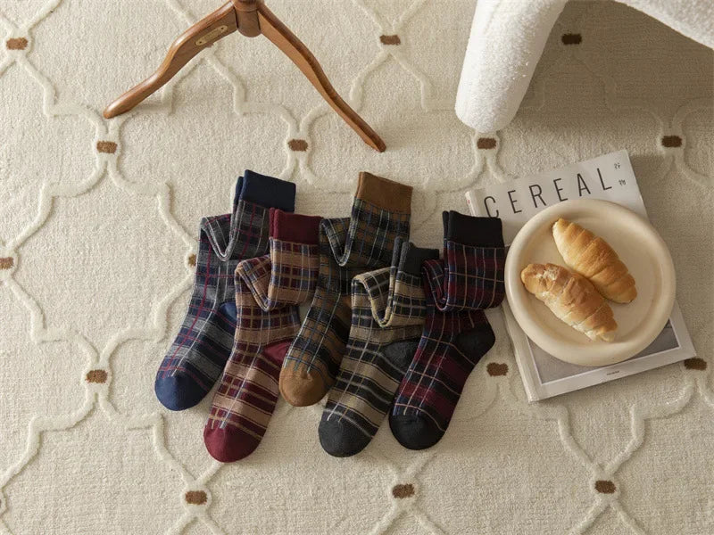 Plaid Long Socks Stocking Women Stockings Harajuku Retro Vintage JK School Girls Cotton Knee Socks Women Stockings College Style - Ice Cream Cake