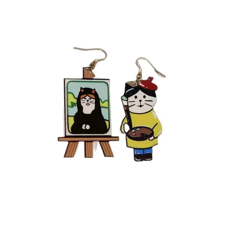 Cat Painter Dangly Earrings