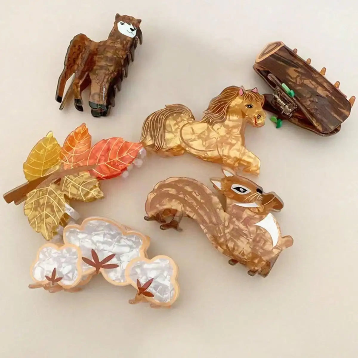Autumn Friends Glossy Acrylic Hair Claw Clip