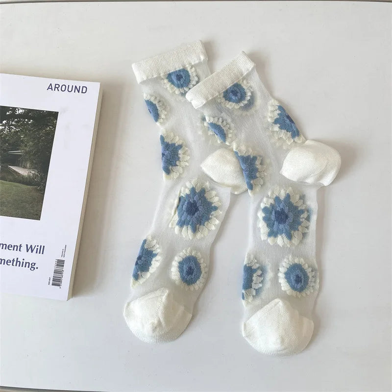 Transparent Flower Crew Socks