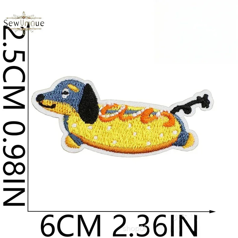Korean Cute Dachshund Dog Embroidery Cloth Sticker DIY Bag Dress Up Puppy Patch Ironing DIY Apparel Sewing Supplies - Ice Cream Cake