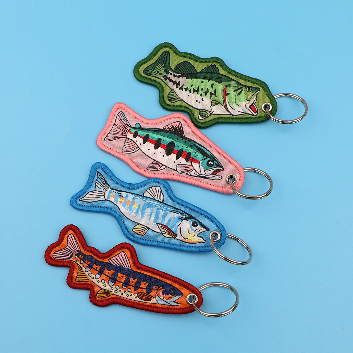 Fish Shape Embroidered Key Tag Lucky Fish Keychain Outdoor Fishing Backpack Car Key Ring Pendant Fisherman Gift Accessory - Ice Cream Cake