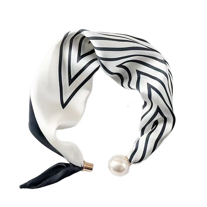 Spring Summer Thin Pearl Silk Scarves Magnetic Buckle Lazy Scarf Women Girls Sweet Elegant Pendant Collarbone Chain Neck Scarf - Ice Cream Cake