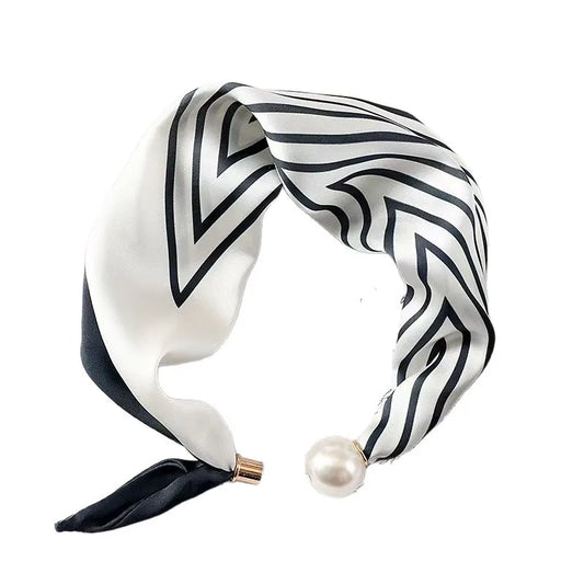 Spring Summer Thin Pearl Silk Scarves Magnetic Buckle Lazy Scarf Women Girls Sweet Elegant Pendant Collarbone Chain Neck Scarf - Ice Cream Cake