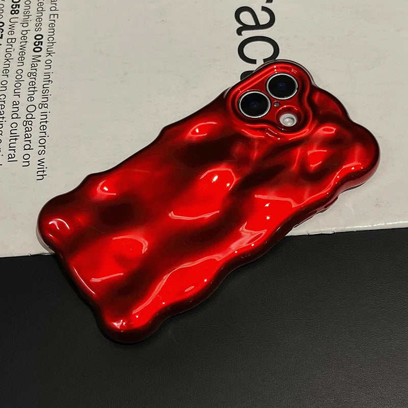 Fashion Red Wave Water Ripple TPU Phone Case For iPhone Air 11 12 13 14 16 17 Pro Max 15 Plus Anti-Fall Silicone Back Cover - Ice Cream Cake