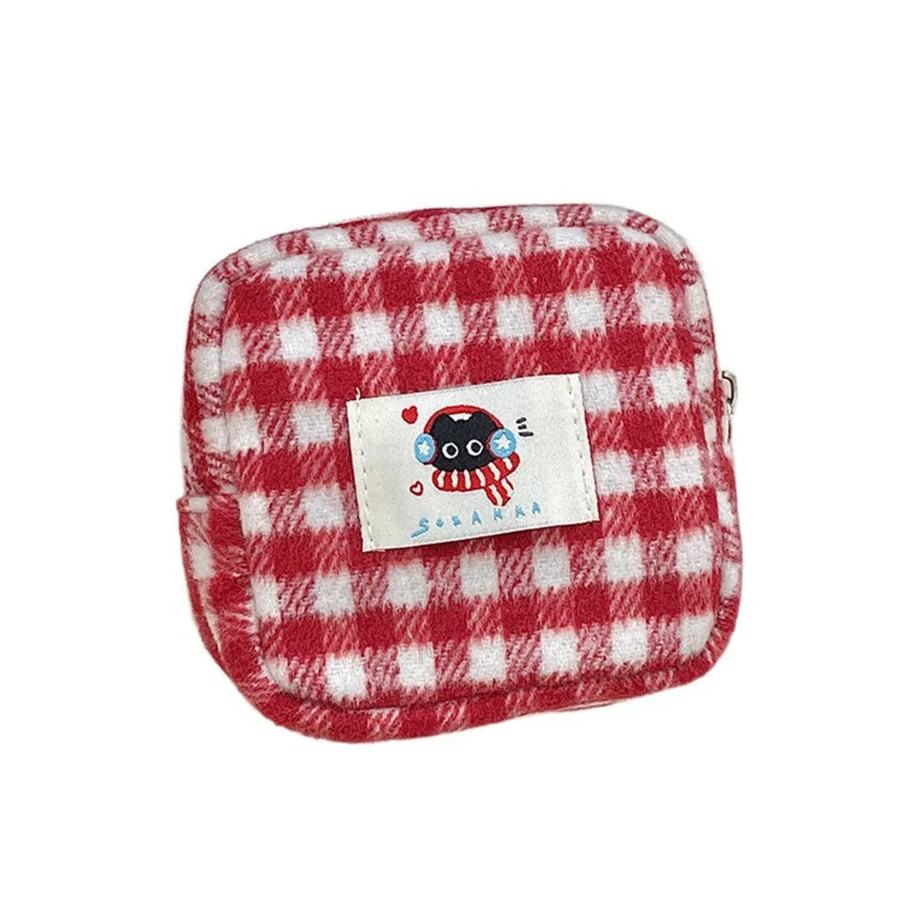 Winter Cat Gingham Zipper Pouch - Ice Cream Cake