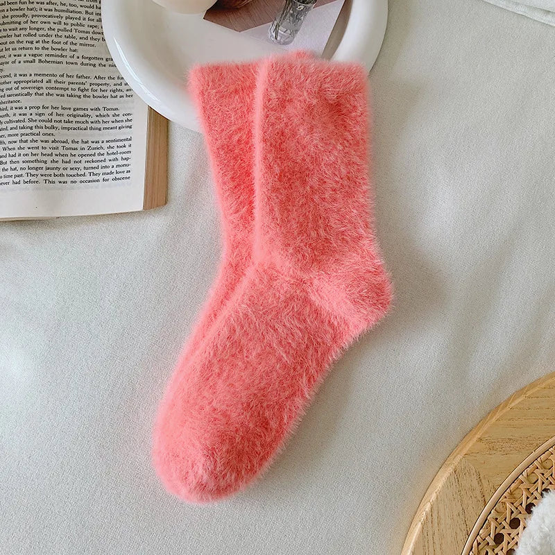 Female Mink Fur Snow-ground Knee Socks, Winter and Autumn Thickened and Warmened Padded Socks, Floor Sleeping Socks - Ice Cream Cake